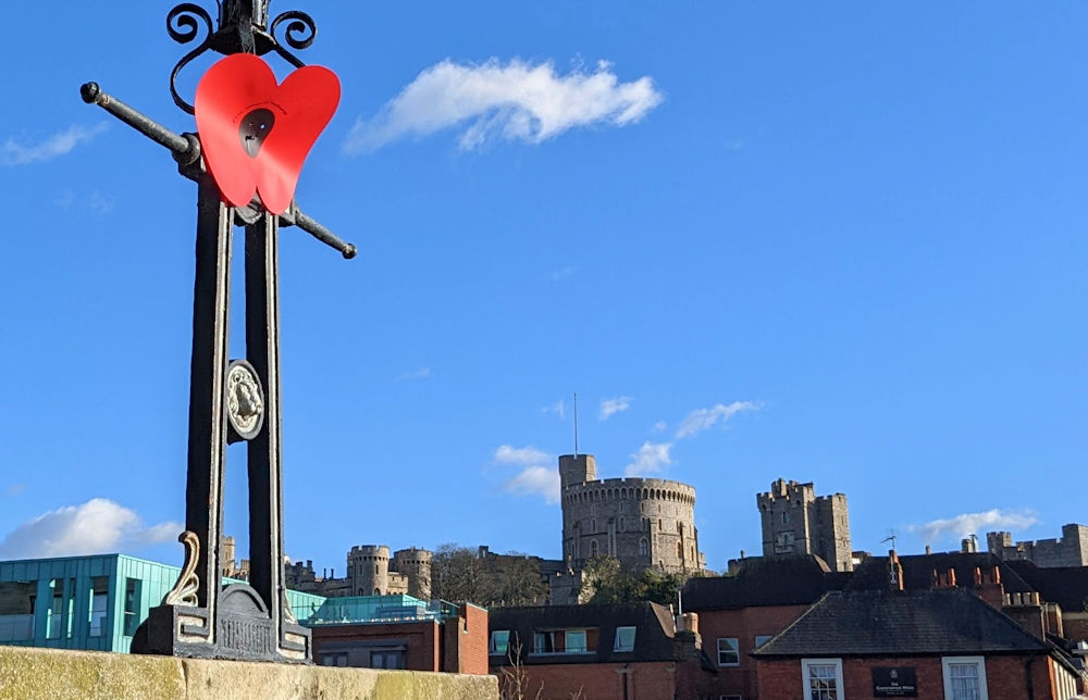 Poppy on lamp post with Windsor Castle